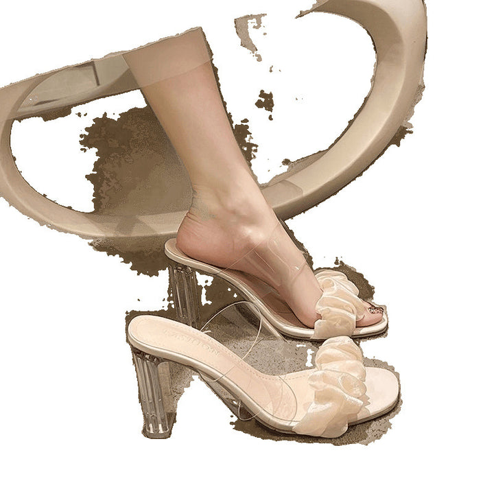 Damen Transparente Mules mit Rüschen-Detail und klarem Absatz Drune