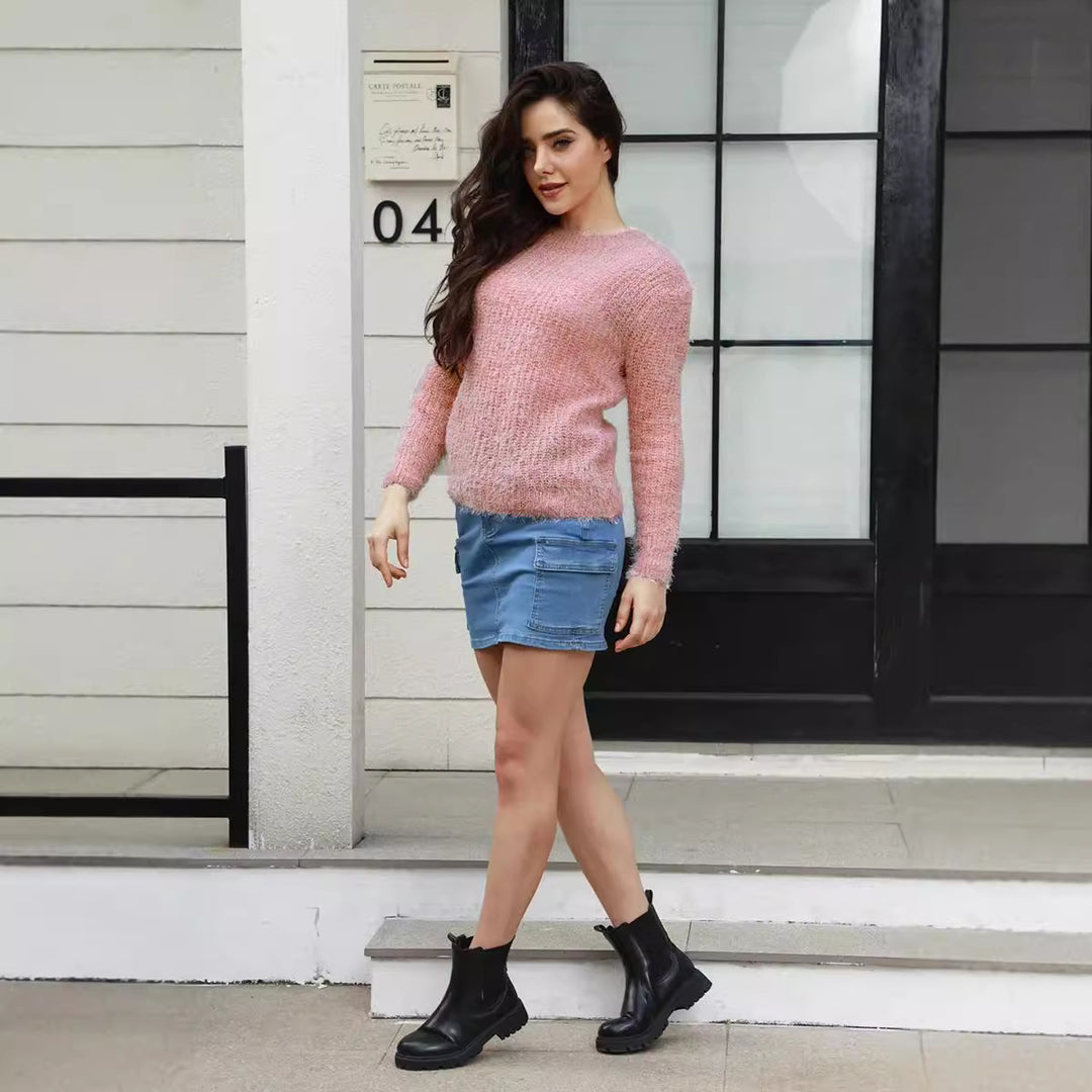 Damen Gemütlicher Strickpullover mit lockerer Passform und feiner Struktur Drune