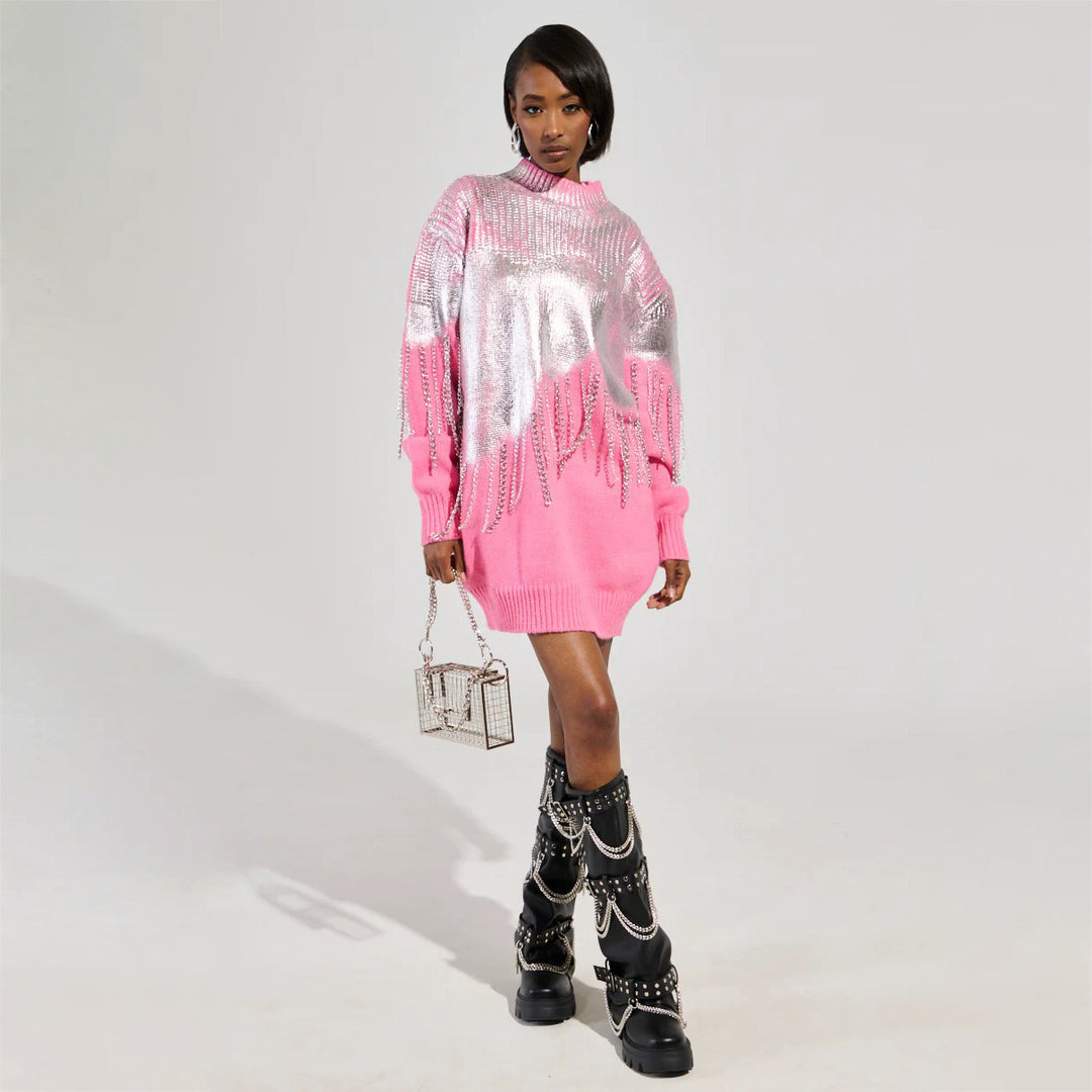 Damen Glamouröser Pullover mit Glitzerfransen Drune