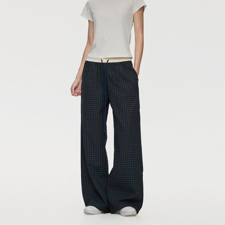 Damen Weite Relaxed-Loungehose mit Tunnelzugbund, Karo-Check & Eingrifftaschen Drune