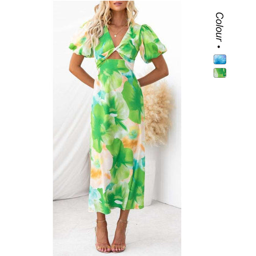 Damen Maxikleid mit floralen Akzenten und effektvollem Cut-Out Drune