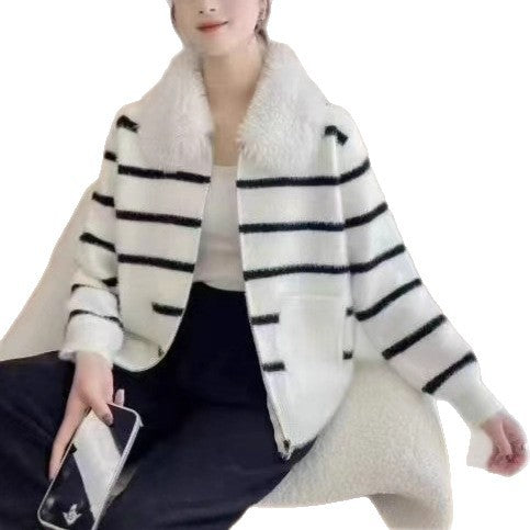Damen kuschelige Strickjacke mit weich gefüttertem Kragen Drune