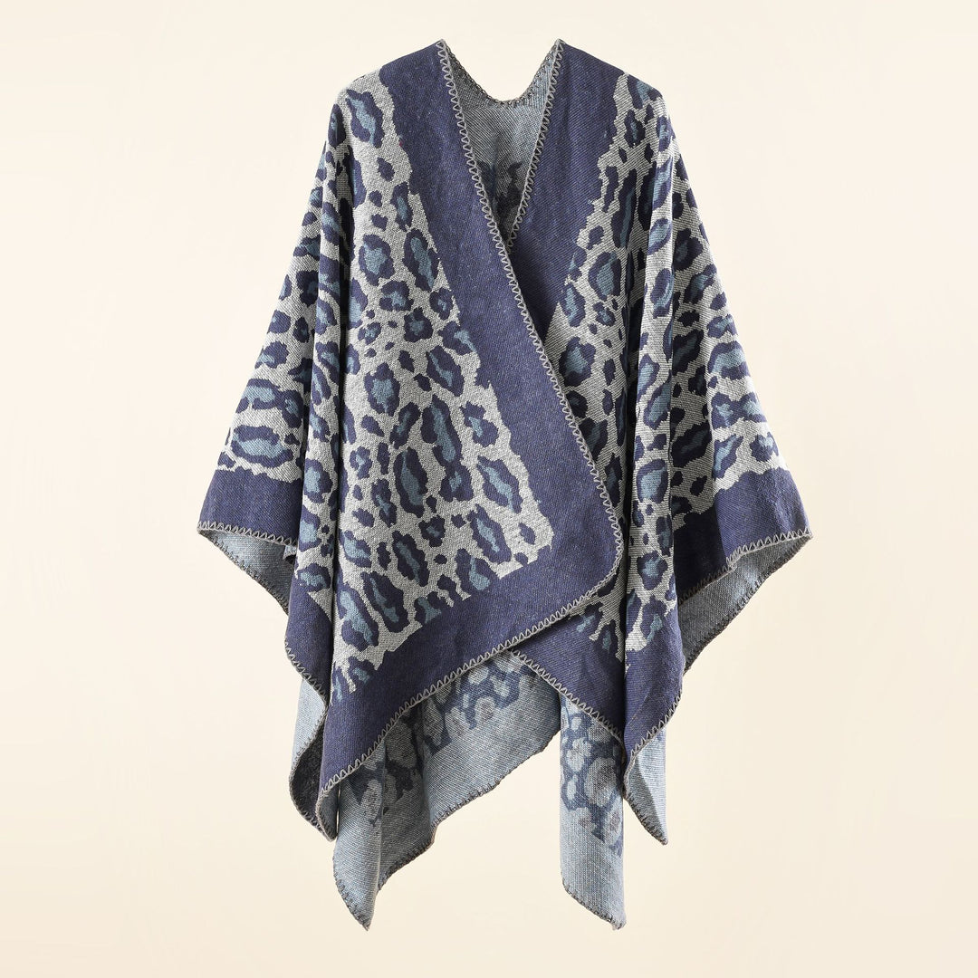 Damen Grobgewebter Jacquard‑Umhang mit Leo‑Print und offener Kimono‑Silhouette Drune