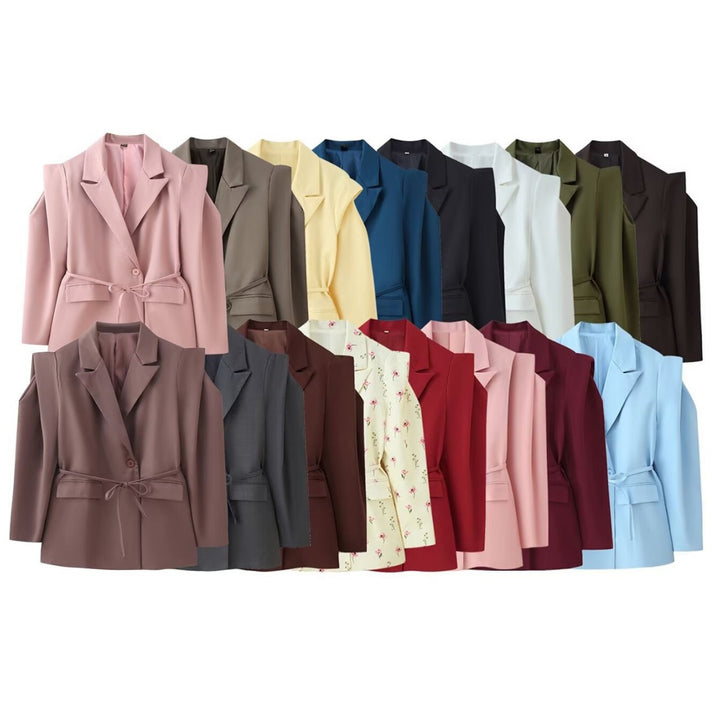 Damen nan taillierter Blazer mit Bindegürtel, Reverskragen und Schulterpolstern Drune