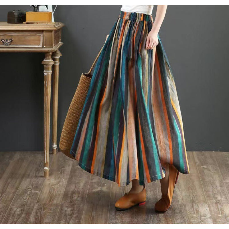 Damen Maxi-Rock mit buntem gestreiften Muster Drune