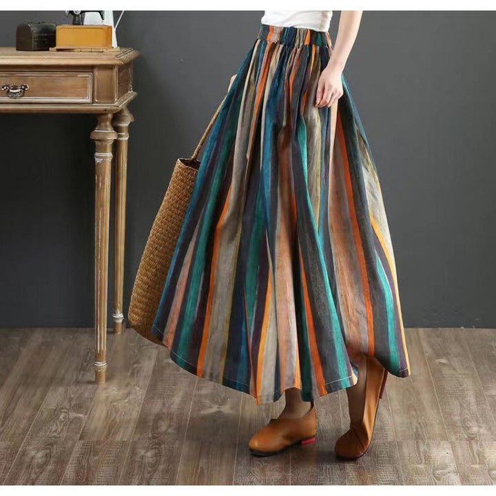 Damen Maxi-Rock mit buntem gestreiften Muster Drune