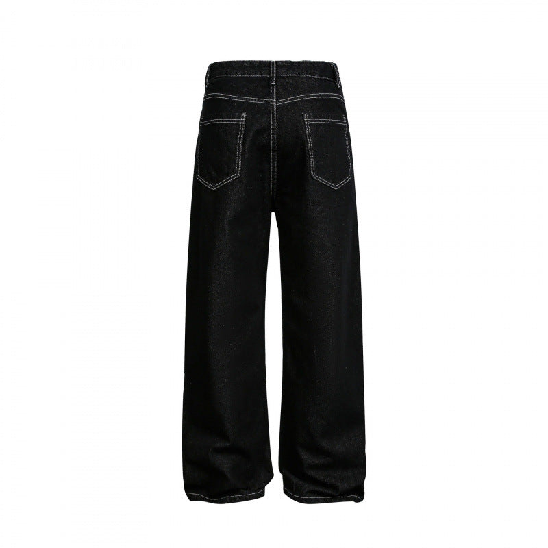 Damen Weite High‑Waist Denim-Jeans mit asymmetrischer Knopfleiste und Kontrastnähten Drune