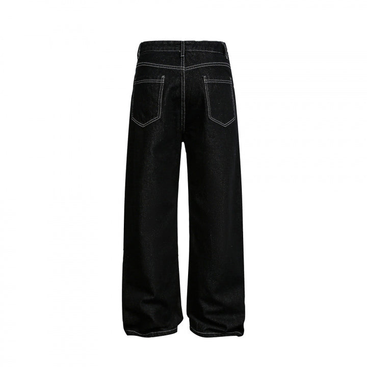 Damen Weite High‑Waist Denim-Jeans mit asymmetrischer Knopfleiste und Kontrastnähten Drune