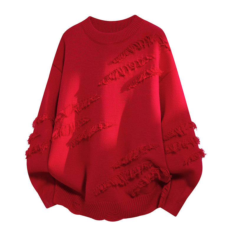 Damen Oversized Strickpullover mit Fransen