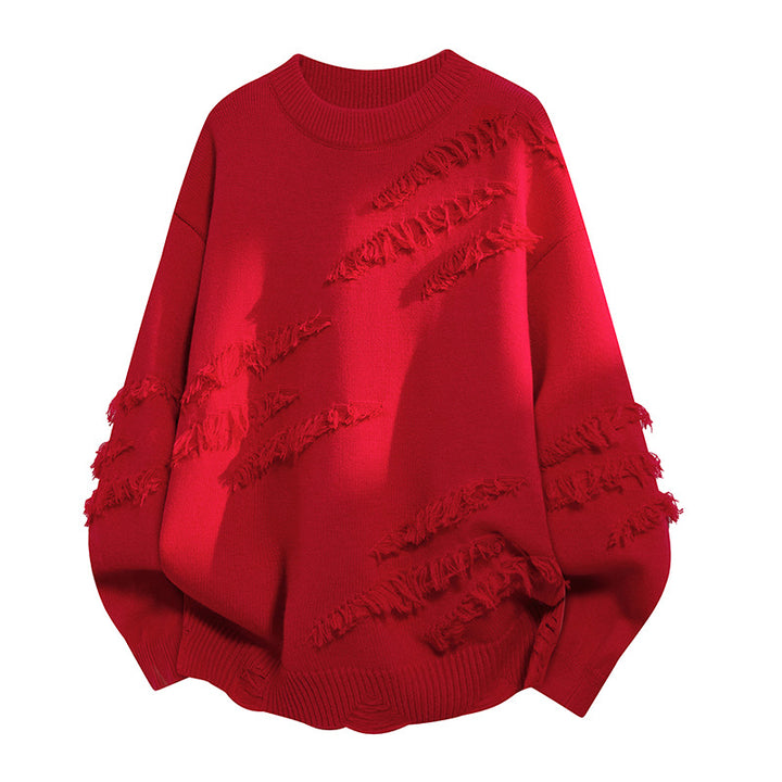 Damen Oversized Strickpullover mit Fransen