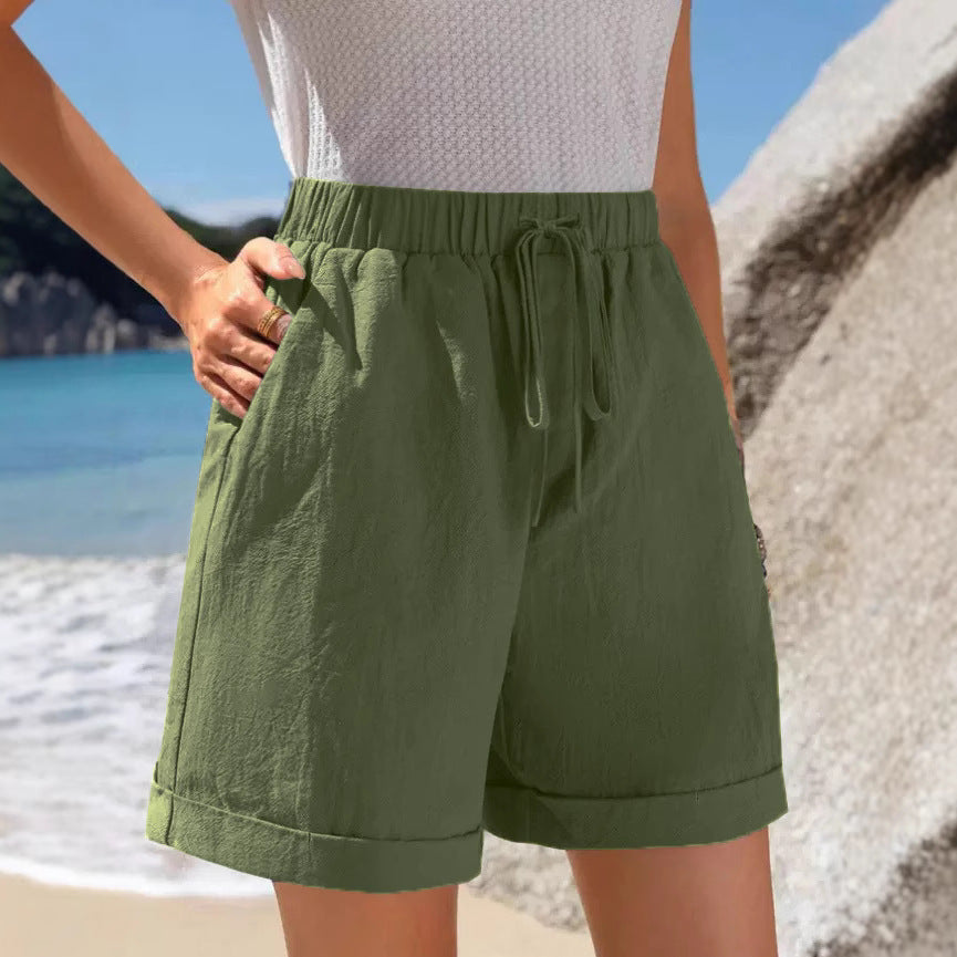 Damen Luftige Sommershorts mit elastischem Bund und Kordelzug Drune