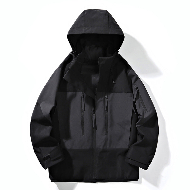 Herren Wasserabweisende Colorblock-Outdoorjacke mit Kapuze, Mehrfach-Reißverschlusstaschen und verstellbaren Bündchen Drune