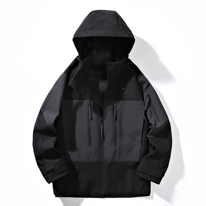 Herren Wasserabweisende Colorblock-Outdoorjacke mit Kapuze, Mehrfach-Reißverschlusstaschen und verstellbaren Bündchen Drune