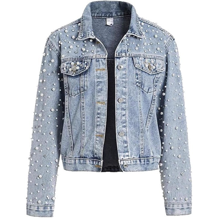 Damen Denimjacke mit Perlenverzierungen Drune