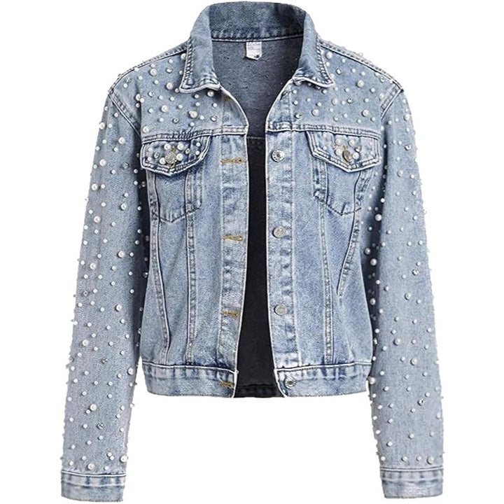 Damen Denimjacke mit Perlenverzierungen Drune