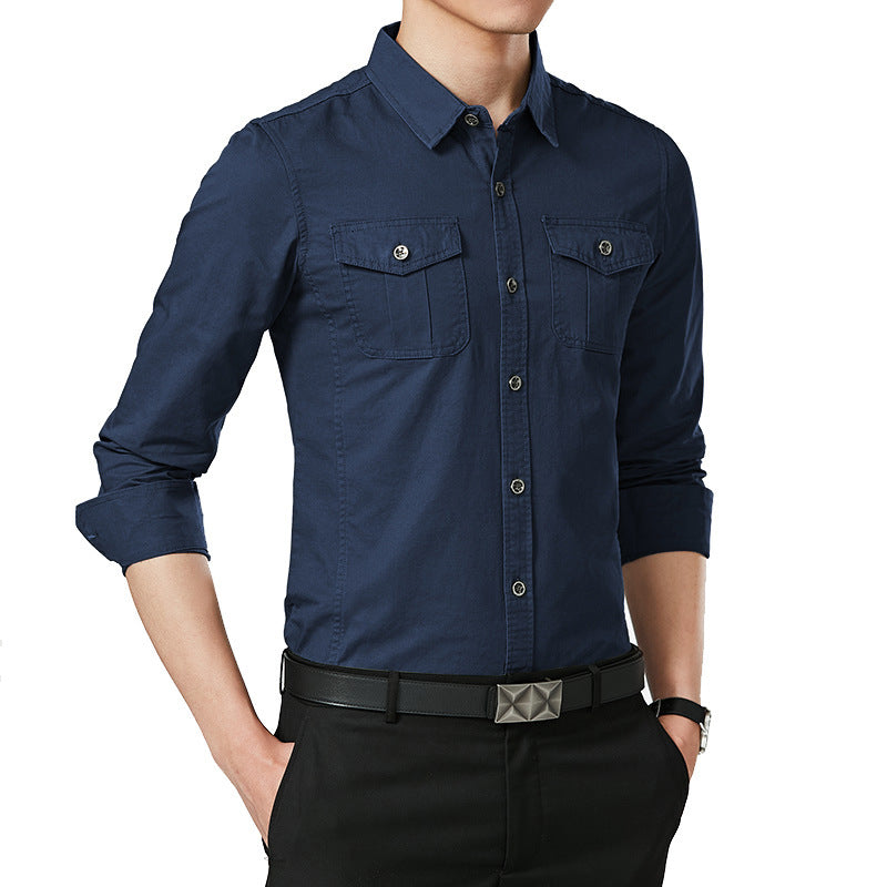 Herren Slim-Fit Hemd im Utility-Stil mit Brustpattentaschen und Kentkragen Drune
