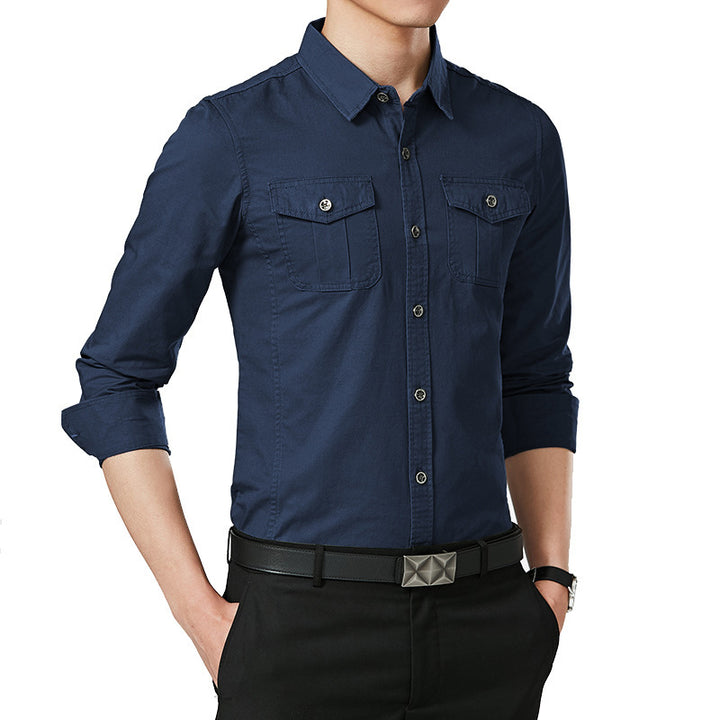 Herren Slim-Fit Hemd im Utility-Stil mit Brustpattentaschen und Kentkragen Drune