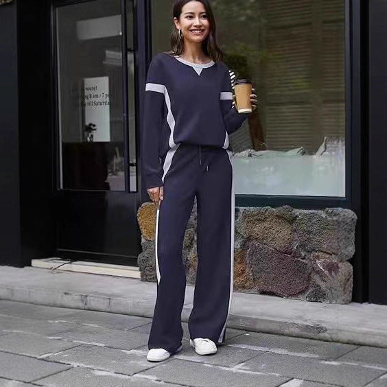Damen nan sportives Lounge-Set mit weitem Sweatshirt, Palazzohose und seitlichen Kontraststreifen Drune