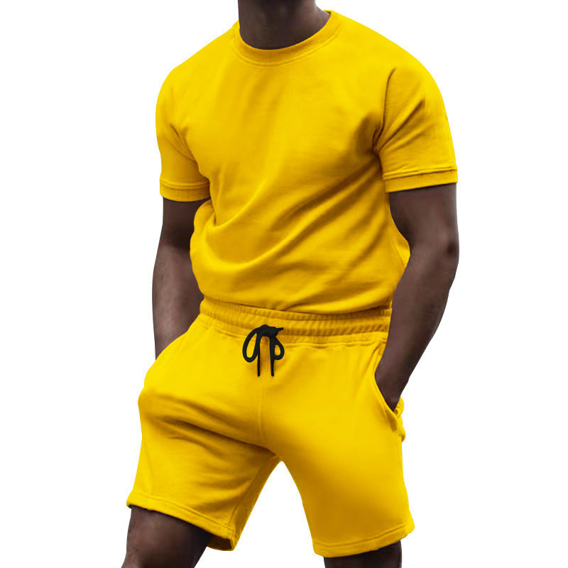 Herren nan kurzärmeliges Sweat-Set aus weichem Sweatstoff mit Rundhalsshirt und Kordelzug-Shorts Drune