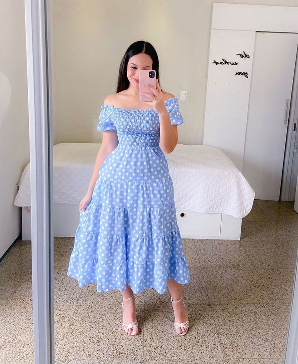 Damen Midi-Kleid mit schulterfreiem Design und verspieltem Schmetterlingsmuster Drune