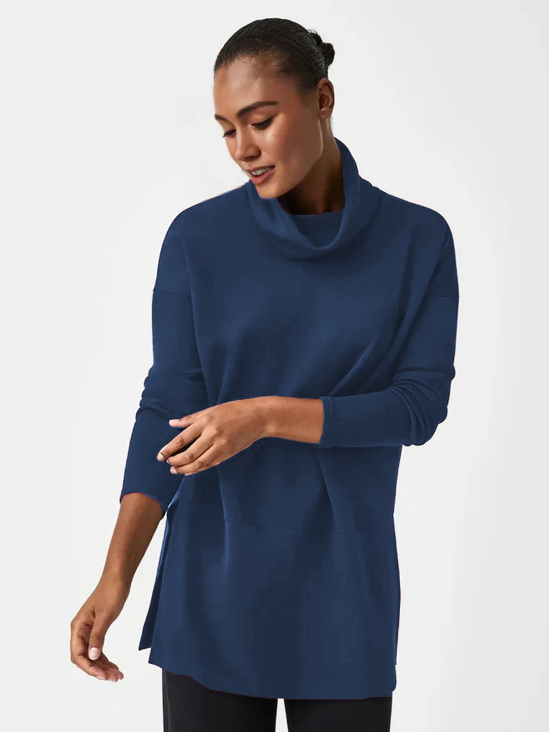 Damen Cozy Funnel Neck Tunika Pullover mit Übergrößen-Schnitt und seitlichen Schlitzen Drune