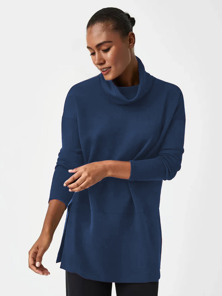 Damen Cozy Funnel Neck Tunika Pullover mit Übergrößen-Schnitt und seitlichen Schlitzen Drune