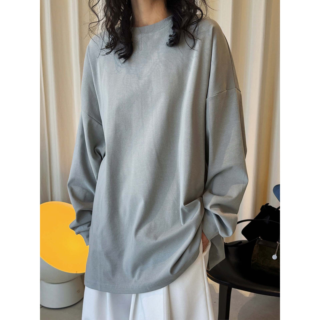 Damen Relaxed-Longsleeve mit überschnittener Schulter und feinem Rundhalsausschnitt Drune