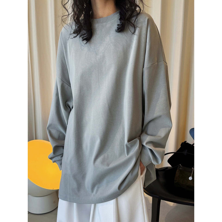 Damen Relaxed-Longsleeve mit überschnittener Schulter und feinem Rundhalsausschnitt Drune