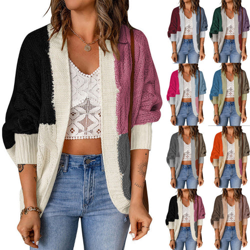 Damen Lockere Strickjacke mit modischem Farbblockdesign und tiefen Taschen Drune