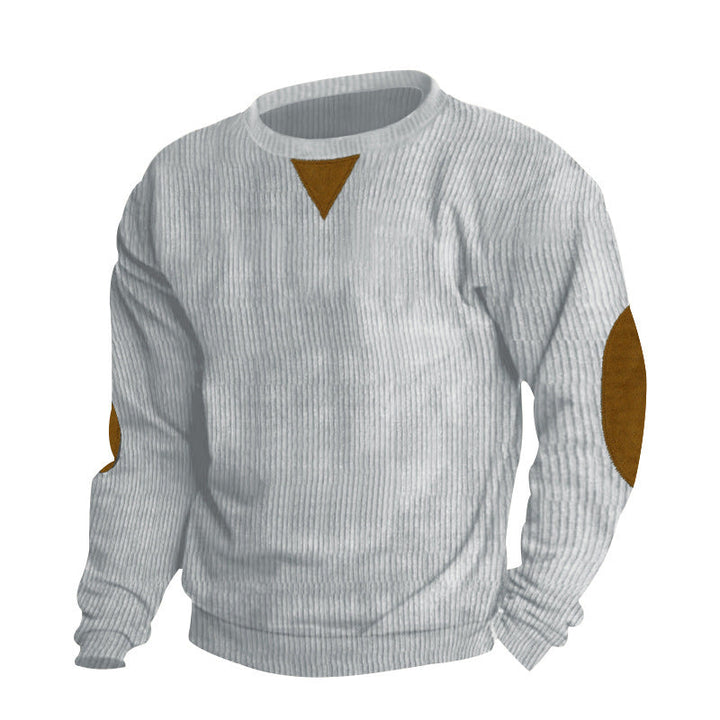 Herren nan gerippter Strickpullover mit Rundhalsausschnitt Ellbogen-Patches und Zierdreieck Drune
