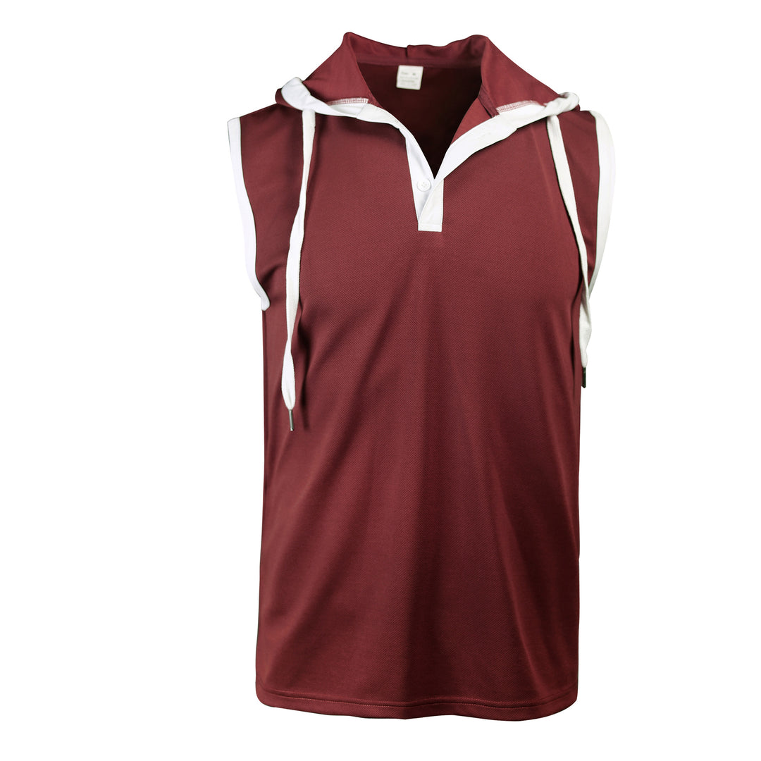 Herren nan ärmelloses Kapuzenpoloshirt mit Meshstruktur und Henley-Knopfleiste Drune