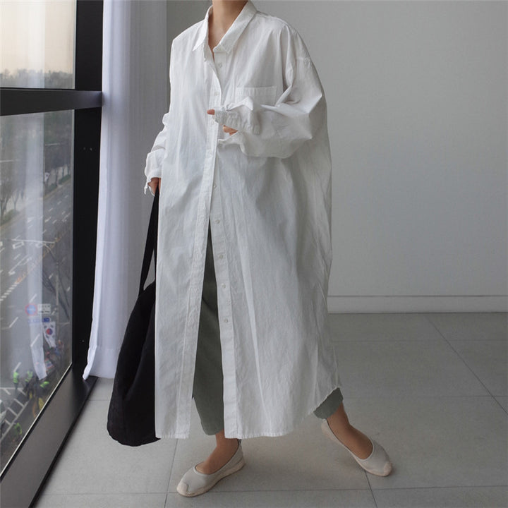 Damen Oversize-Hemdblusenkleid mit langer Knopfleiste und Brusttasche Drune