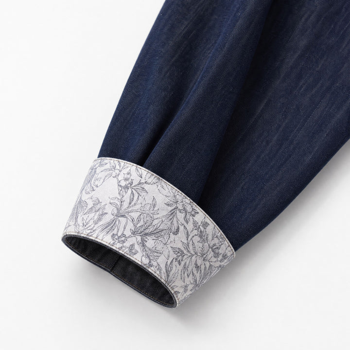 Damen Oversize-Chambray-Hemdbluse mit Ziernähten, Brustklappen & integriertem Halstuch Drune