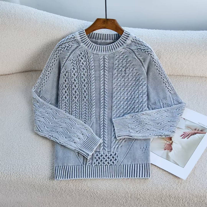 Damen gemütlicher Strickpullover mit strukturiertem Zopfmuster Drune