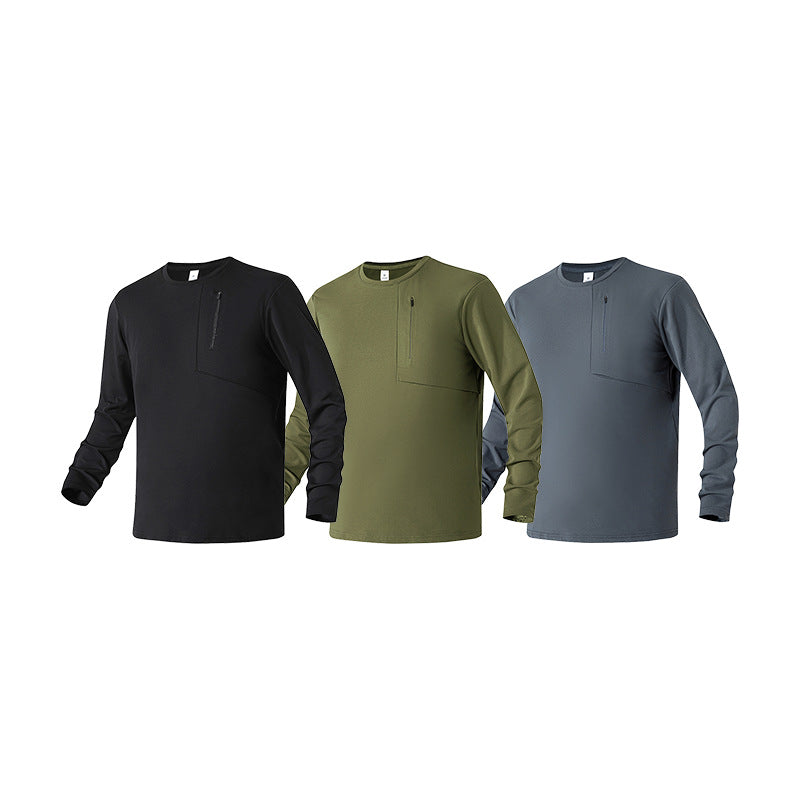 Herren Atmungsaktives Performance-Langarmshirt mit Brustreißverschlusstasche und ergonomischen Nähten Drune