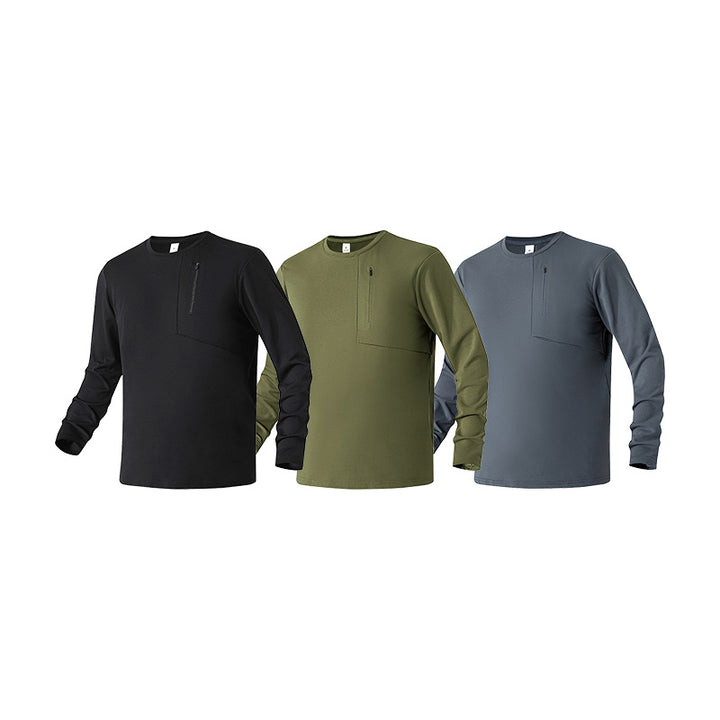 Herren Atmungsaktives Performance-Langarmshirt mit Brustreißverschlusstasche und ergonomischen Nähten Drune