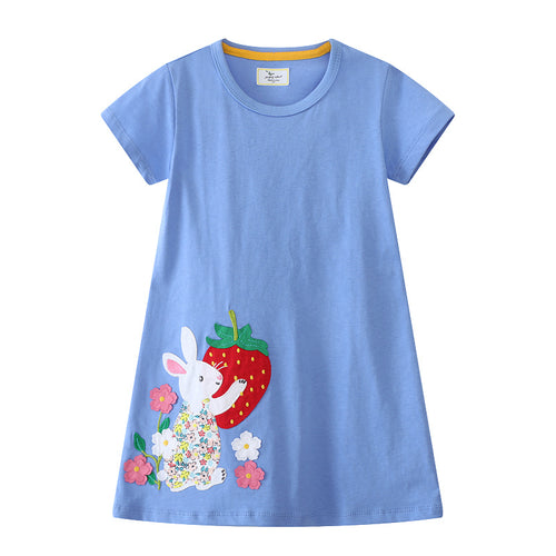 Mädchen Freizeitkleid mit niedlichem Hasen- und Erdbeer-Motiv Drune