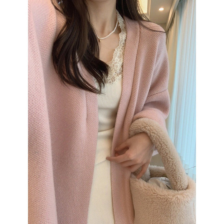 Damen Langstrickmantel mit übergroßem Schnitt und weichem Fleece Drune