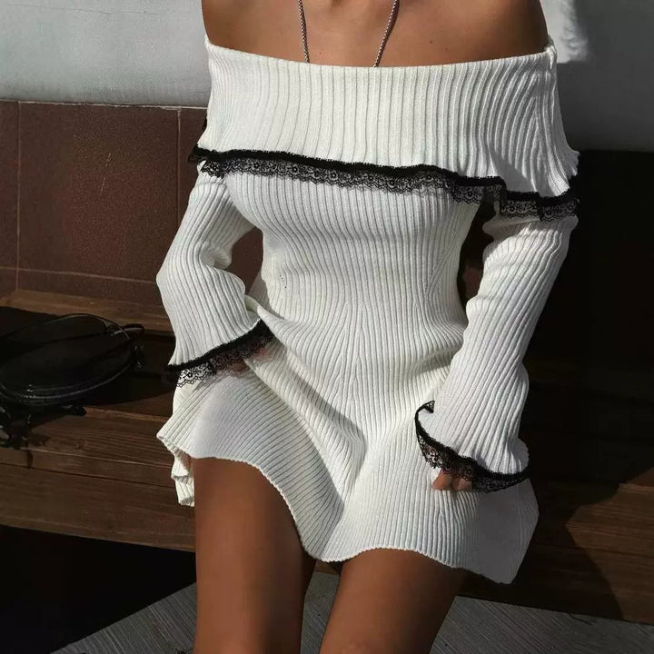 Damen Kleid mit abnehmbarem Spitzenkragen Drune