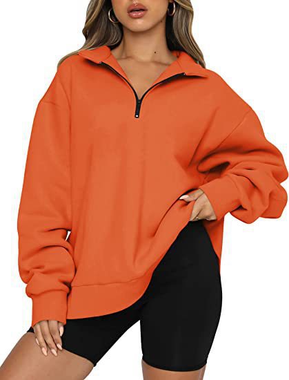 Damen nan oversized Sweatshirt mit halbem Reißverschluss, Stehkragen und überschnittener Schulter Drune