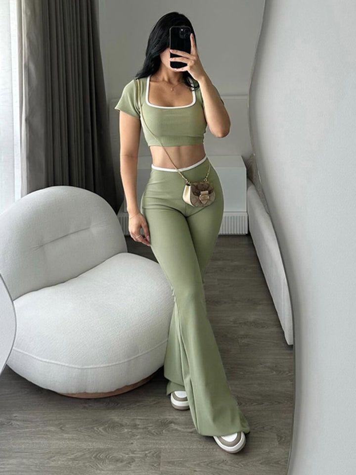 Damen modisches Crop-Top mit tailliertem Schnitt und weiter Hose Drune