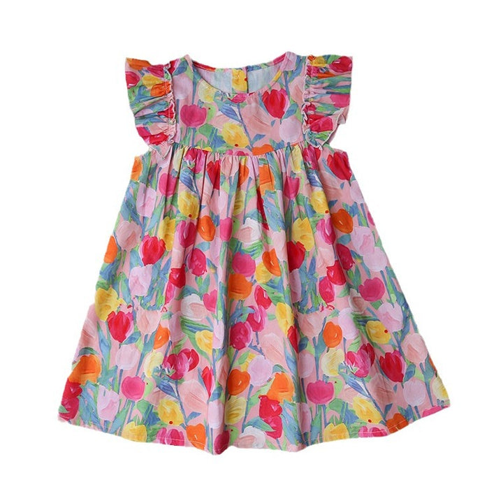 Mädchen Floral Print Rüsch A-Linie Kleid Drune