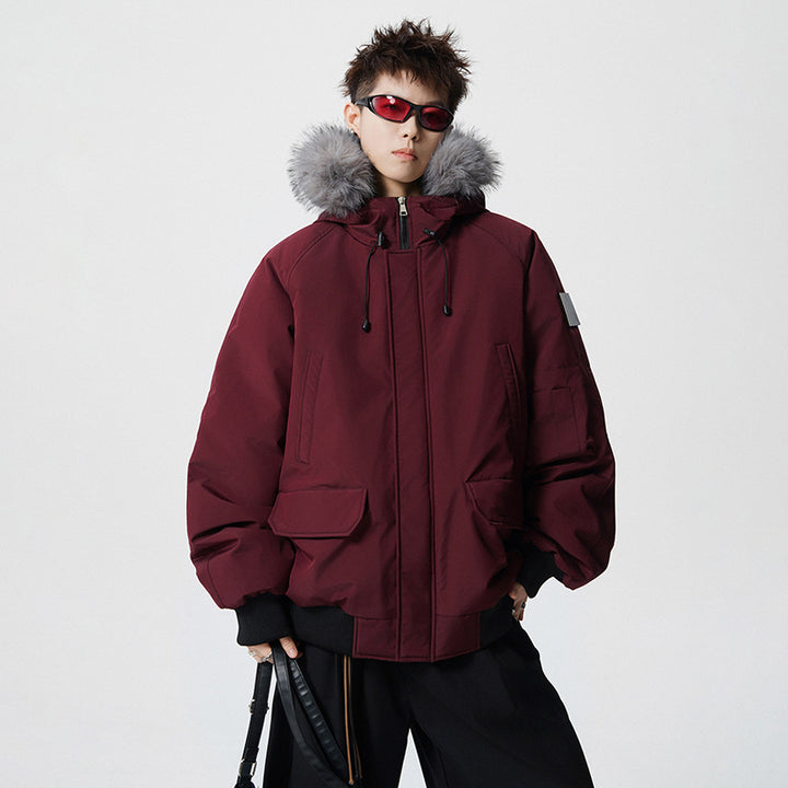 Herren Wattierter Oversize-Parka mit Kunstfellkapuze und Utility-Taschen Drune