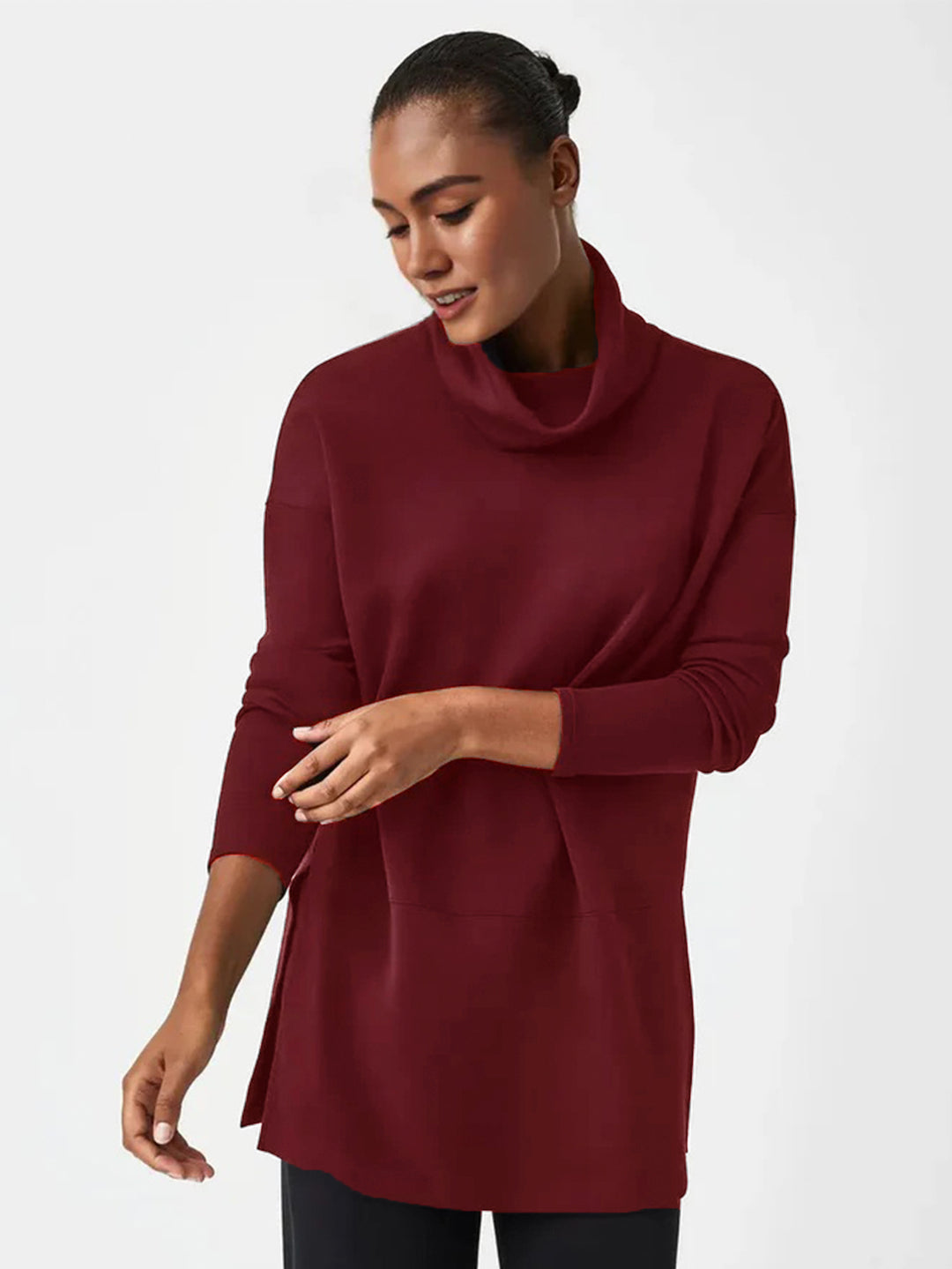 Damen Cozy Funnel Neck Tunika Pullover mit Übergrößen-Schnitt und seitlichen Schlitzen Drune
