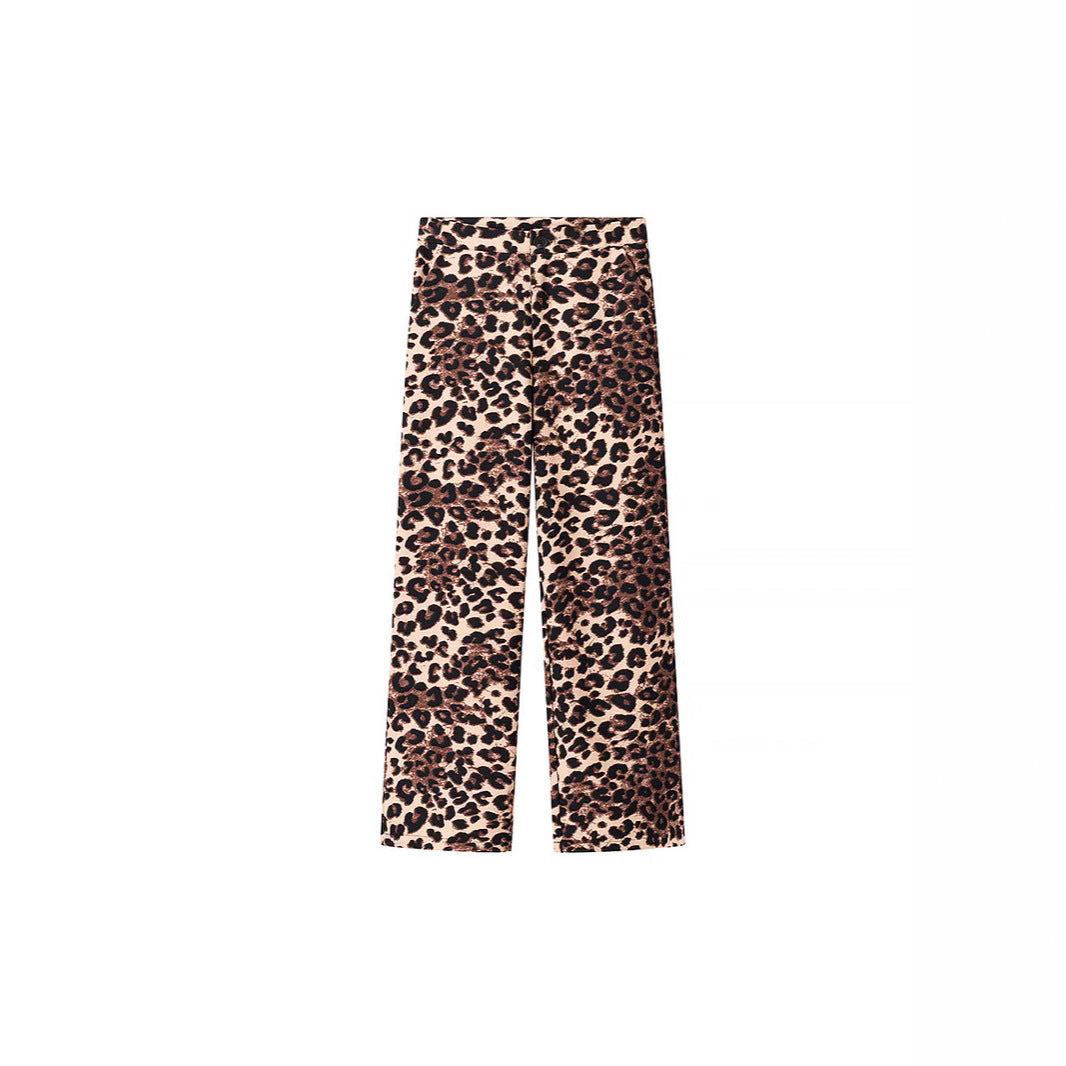 Damen Weite High‑Waist Palazzo‑Hose mit Leopardenmuster und fließendem Fall Drune
