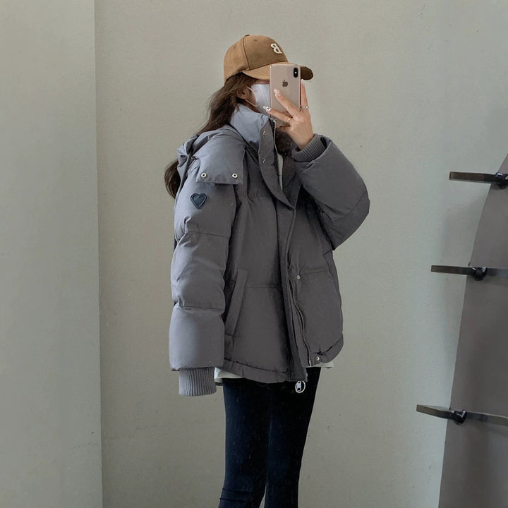 Damen nan oversized gesteppte Kurzjacke mit Kapuze, winddichter Fütterung und übergroßem Kragen Drune