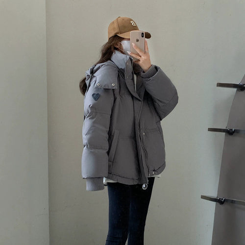 Damen nan oversized gesteppte Kurzjacke mit Kapuze, winddichter Fütterung und übergroßem Kragen Drune