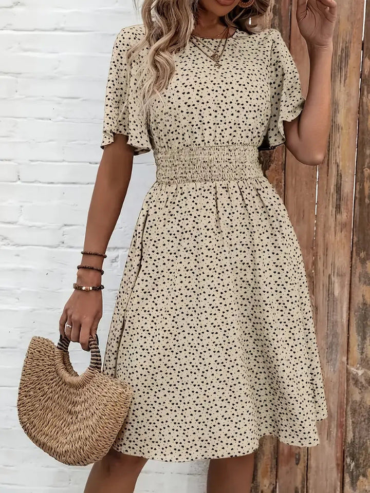 Damen Sommerliches Midi-Kleid mit Herzmuster und elastischem Taillenbund Drune