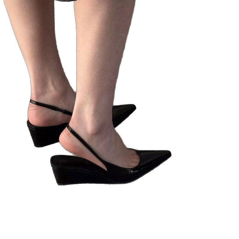 Damen Spitz zulaufende Lack-Slingback-Wedges mit niedrigem Keilabsatz Drune