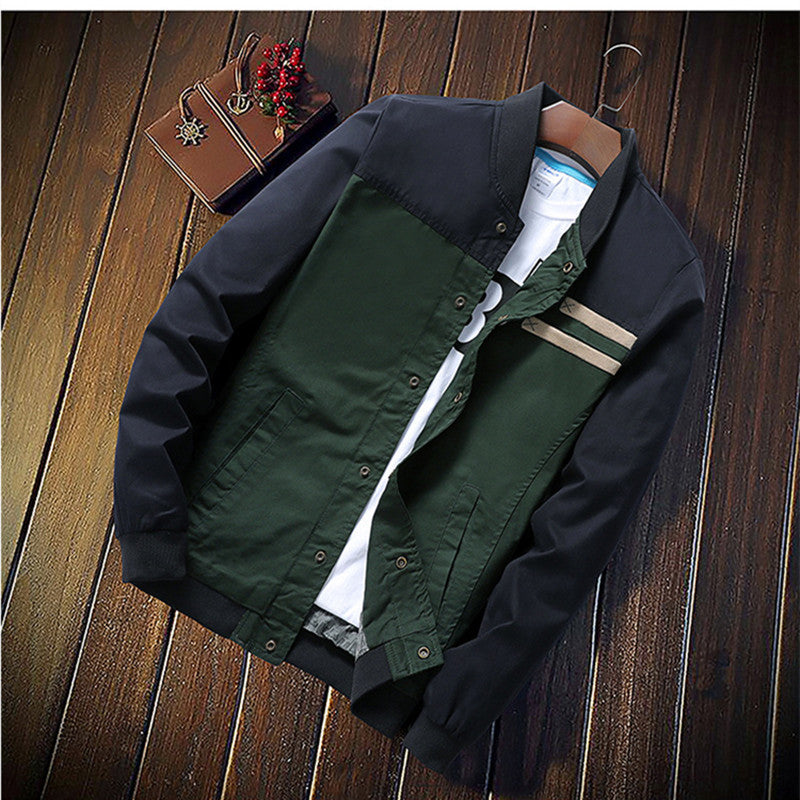 Herren zweifarbige Baumwoll-Twill Bomberjacke mit Druckknopfverschluss und gerippten Bündchen Drune